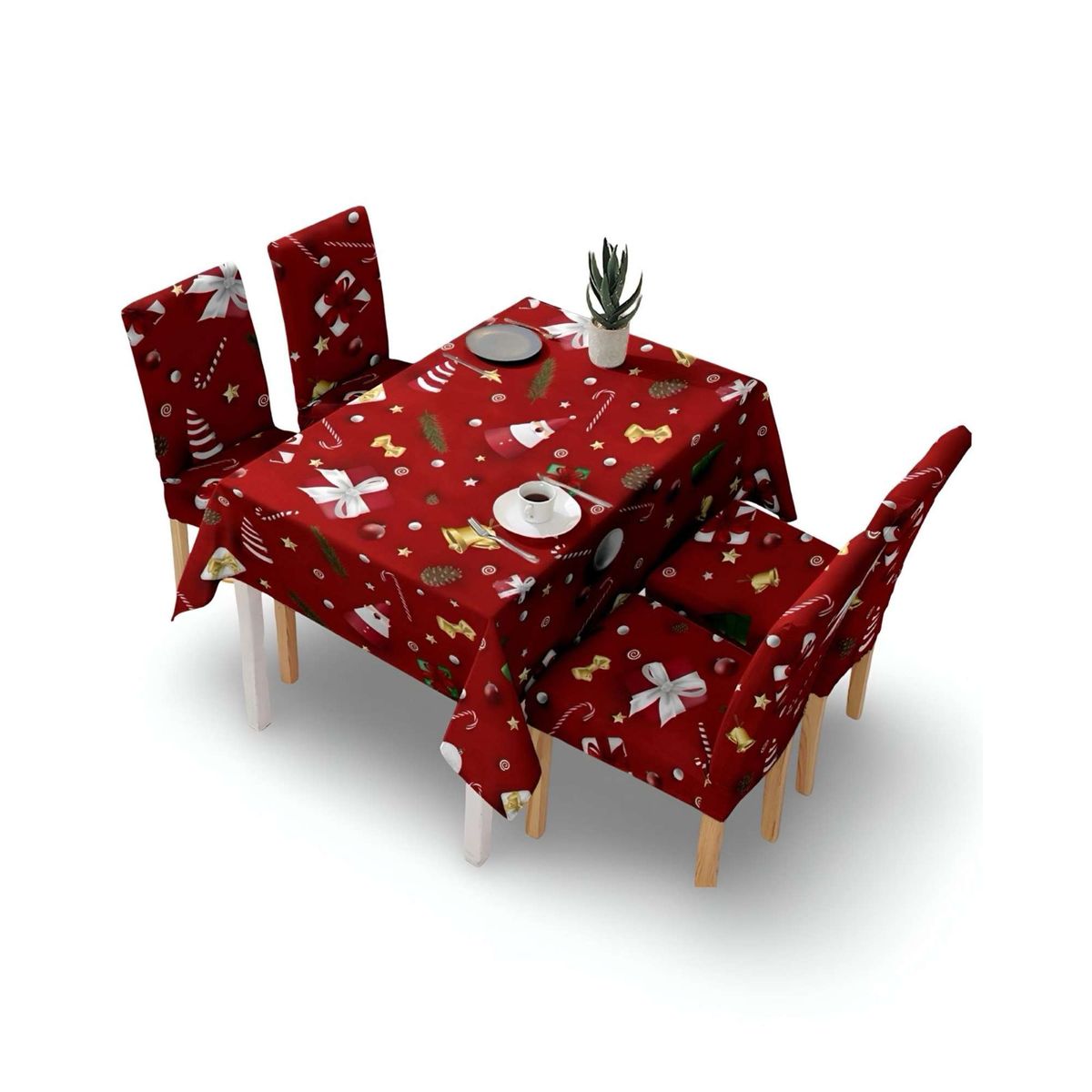 GENERICO - Set Mantel más 6 fundas de sillas antimanchas navideño 140x220 cm 02