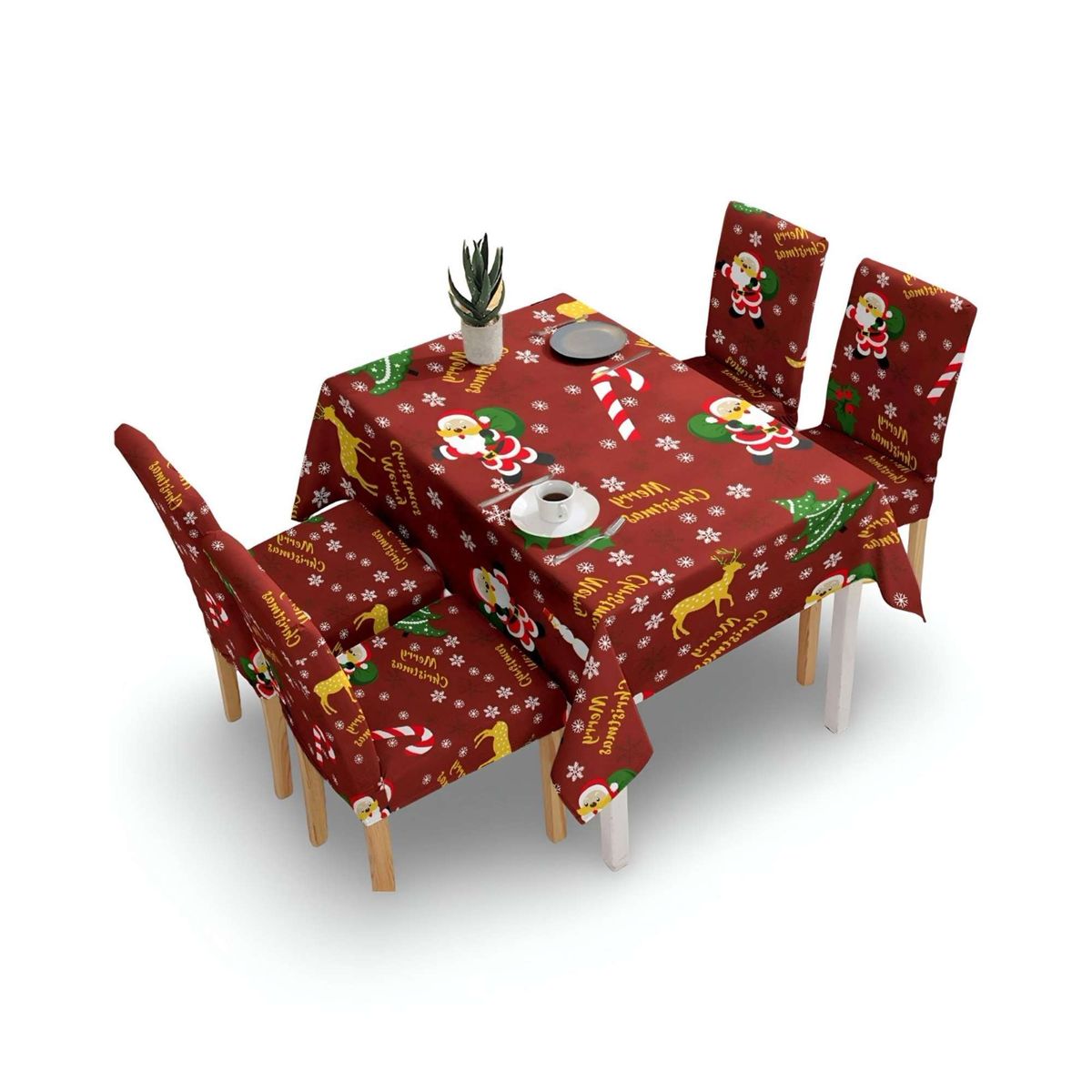 GENERICO - Set Mantel más 6 fundas de sillas antimanchas navideño 140x220 cm 04