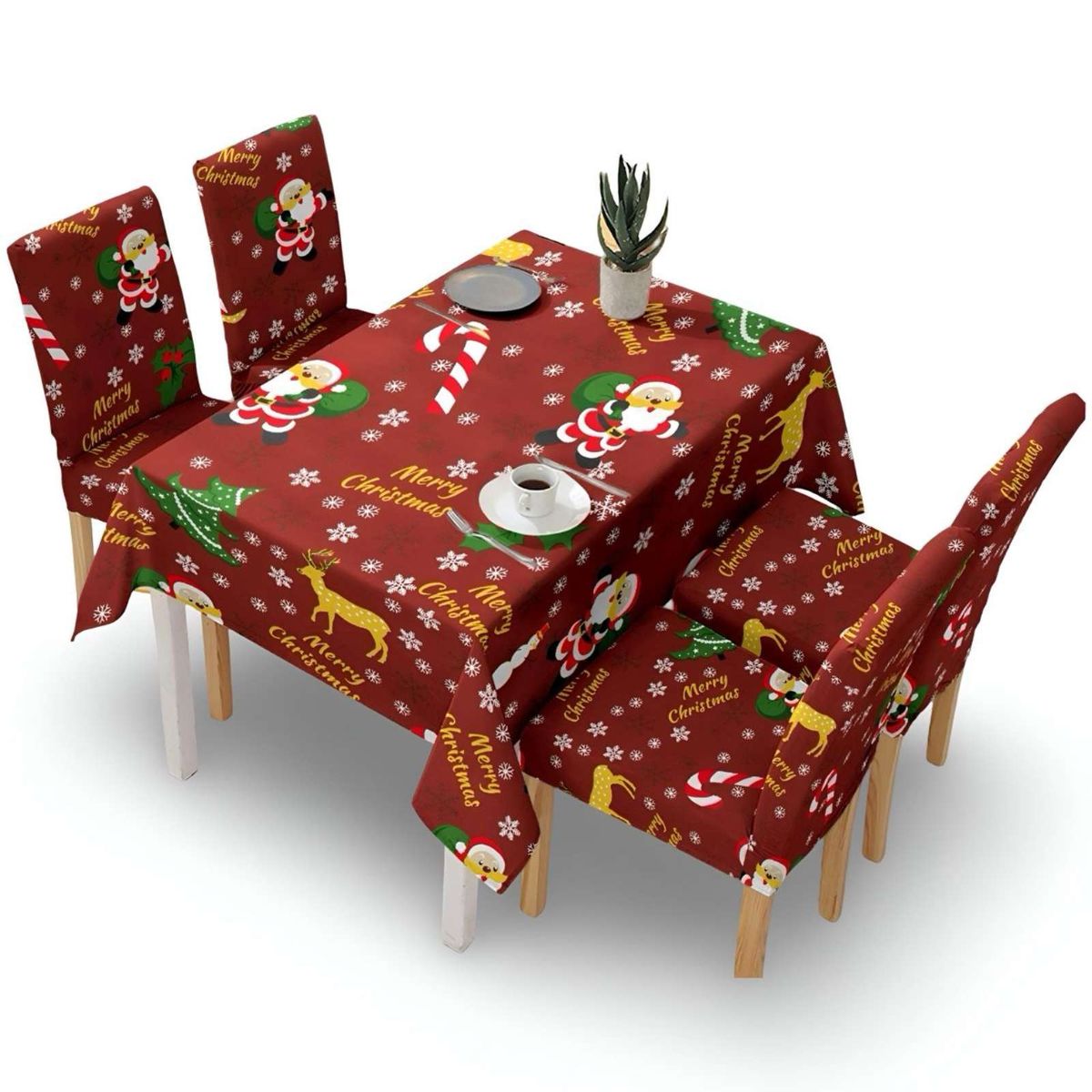 GENERICO - Set Mantel más 6 fundas de sillas antimanchas navideño 140x220 cm 04