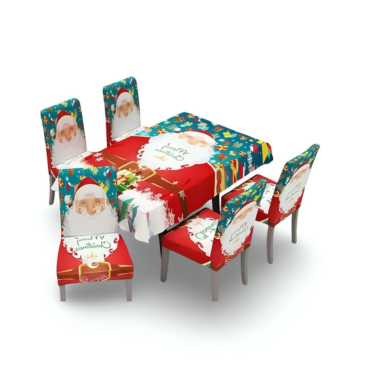 GENERICO - Set Mantel más 6 fundas de sillas antimanchas navideño 140x220 cm 05