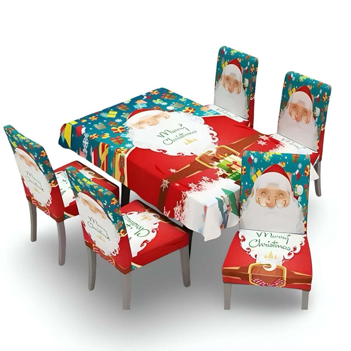 GENERICO - Set Mantel más 6 fundas de sillas antimanchas navideño 140x220 cm 05