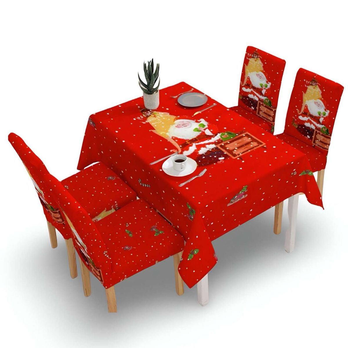 GENERICO - Set Mantel más 6 fundas de sillas antimanchas navideño 140x220 cm 06