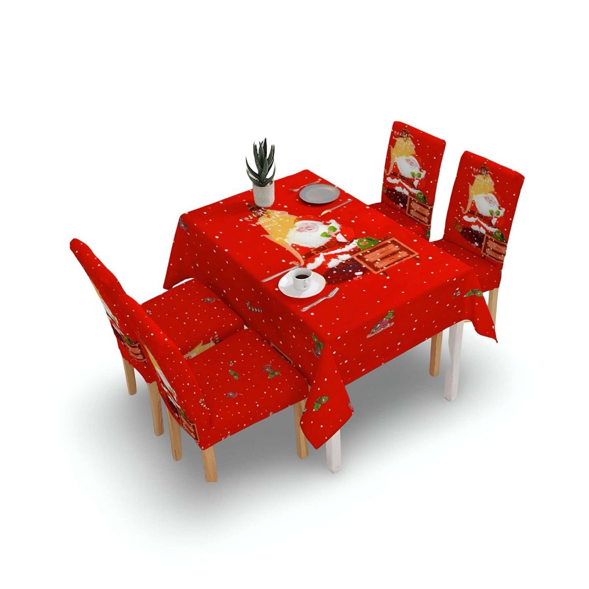 GENERICO - Set Mantel más 6 fundas de sillas antimanchas navideño 140x220 cm 06