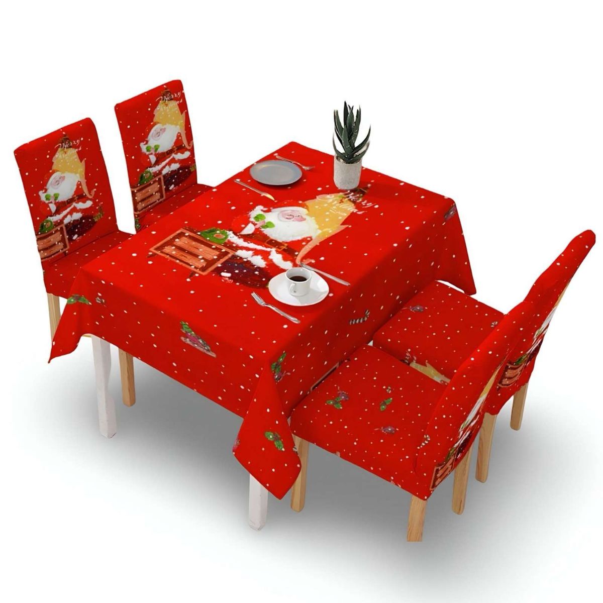 GENERICO - Set Mantel más 6 fundas de sillas antimanchas navideño 140x220 cm 06