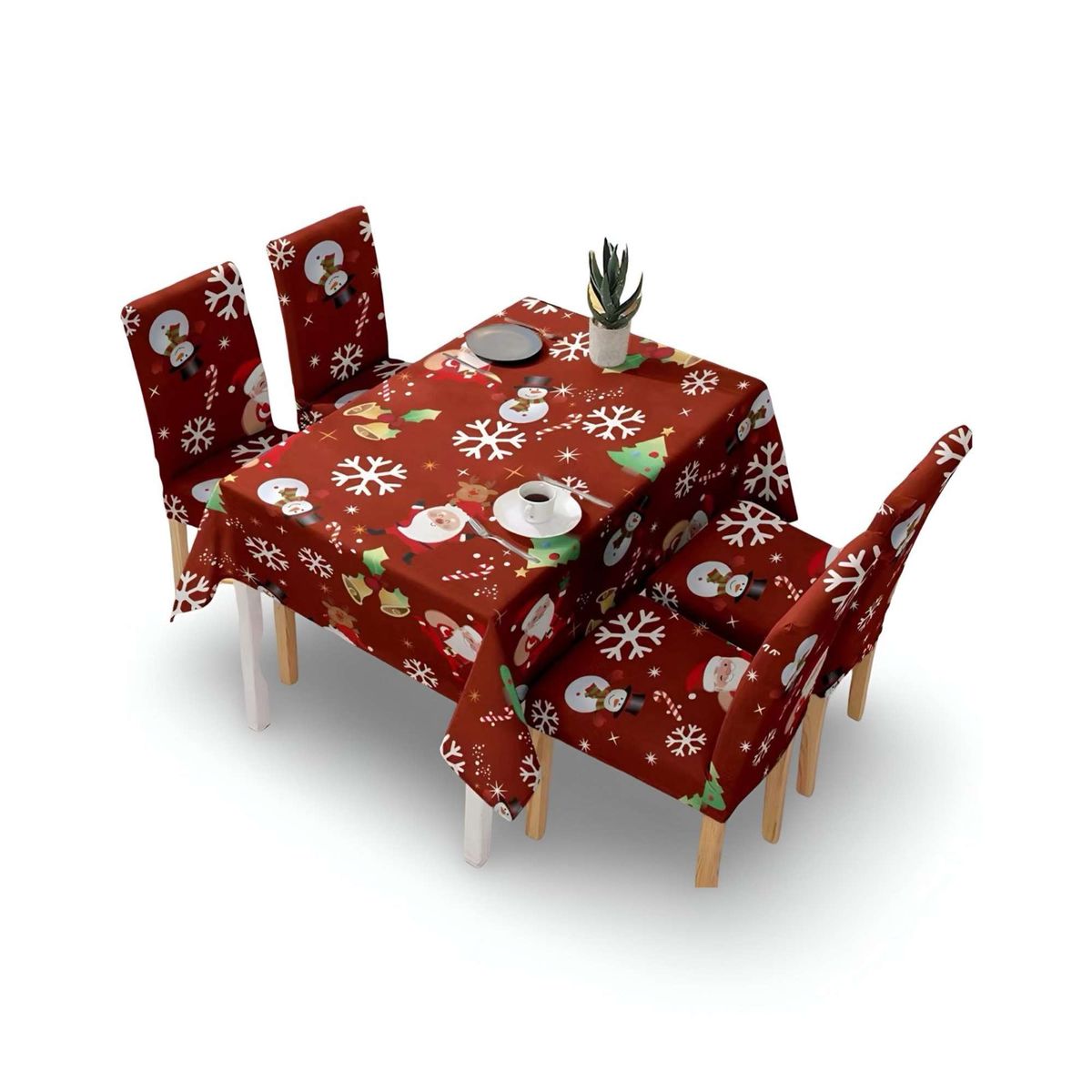 GENERICO - Set Mantel más 6 fundas de sillas antimanchas navideño 140x220 cm 08