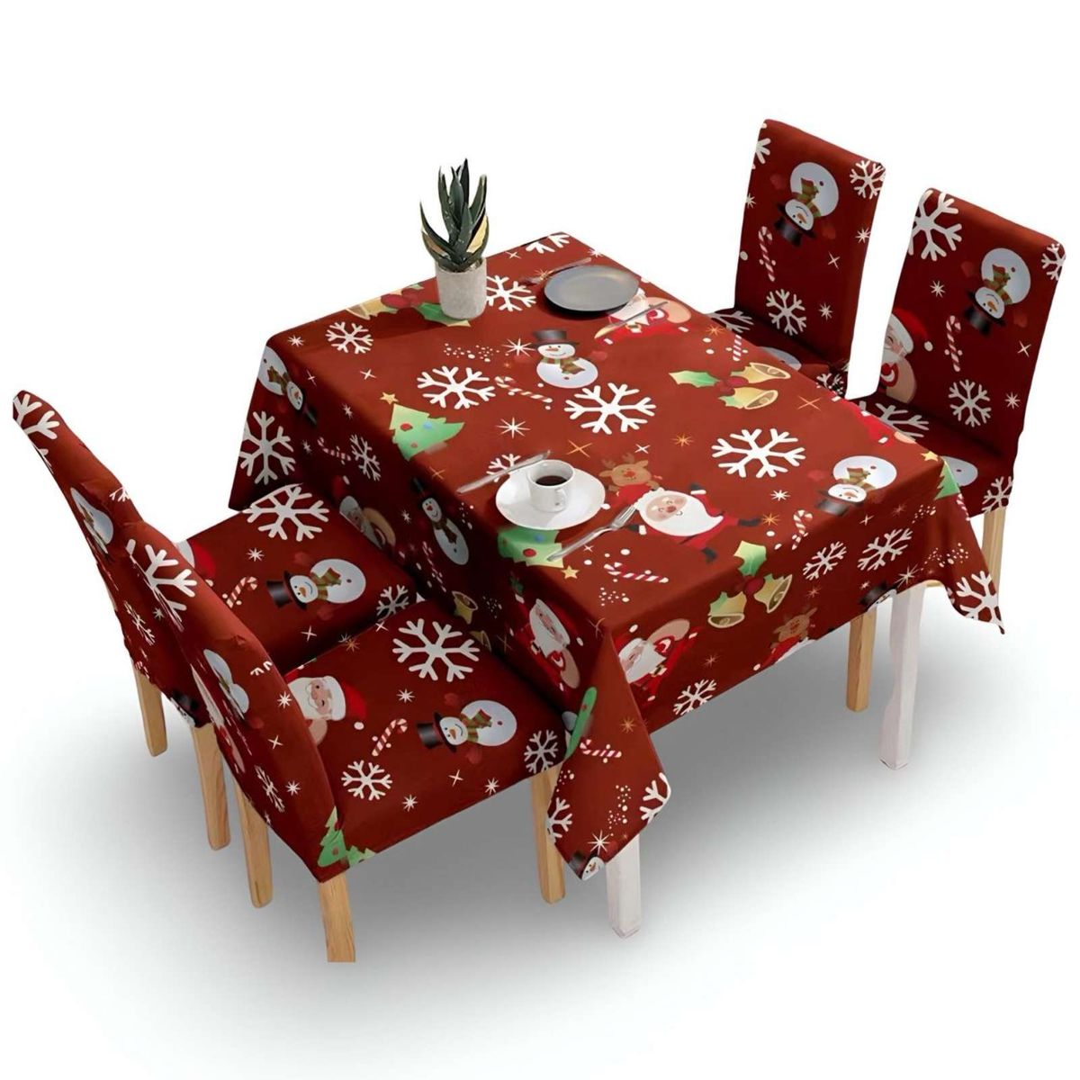 GENERICO - Set Mantel más 6 fundas de sillas antimanchas navideño 140x220 cm 08