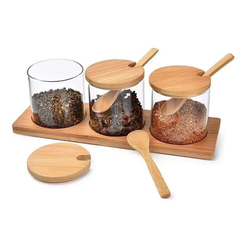 GLASSO - SET 3 CANISTER BAMBOO CON BANDEJA GLASSO