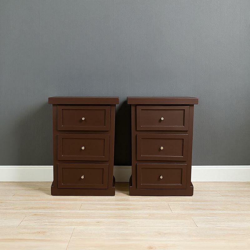 GENERICO - Par de Velador de Madera 3 cajones 45x40x70 color Chocolate