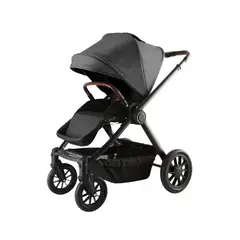 BABYMINE - Coche de bebé Asiento Reversible Negro Toldo Gris