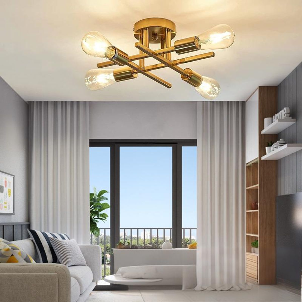 UMEXUS - Lámpara de Techo Metálica 4 Luces Cobre Moderna-Sin ampolleta