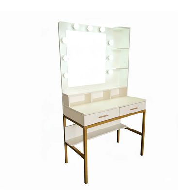 Imagen 2 del producto Tocador Hollywood Glow con Iluminación LED, Banquillo, Repisas y Espejo Rectangular - Blanco