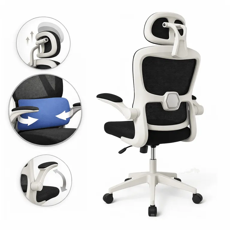 Silla Ergonomica Oficina Soporte Lumbar Ajustable Giratorio Blanco