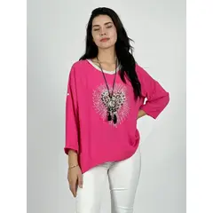 ENIGMATICA BOUTIQUE - Polera Lino Corazon Print Con Brillos