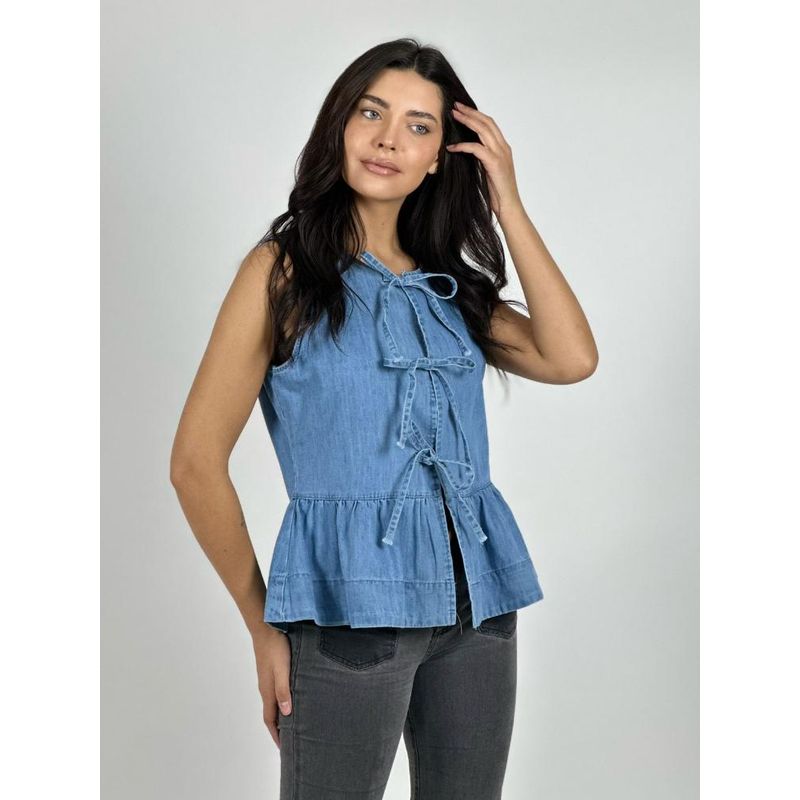 ENIGMATICA BOUTIQUE Blusa Mezclilla Faroleo con Amarras