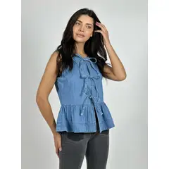 ENIGMATICA BOUTIQUE - Blusa Mezclilla Faroleo con Amarras