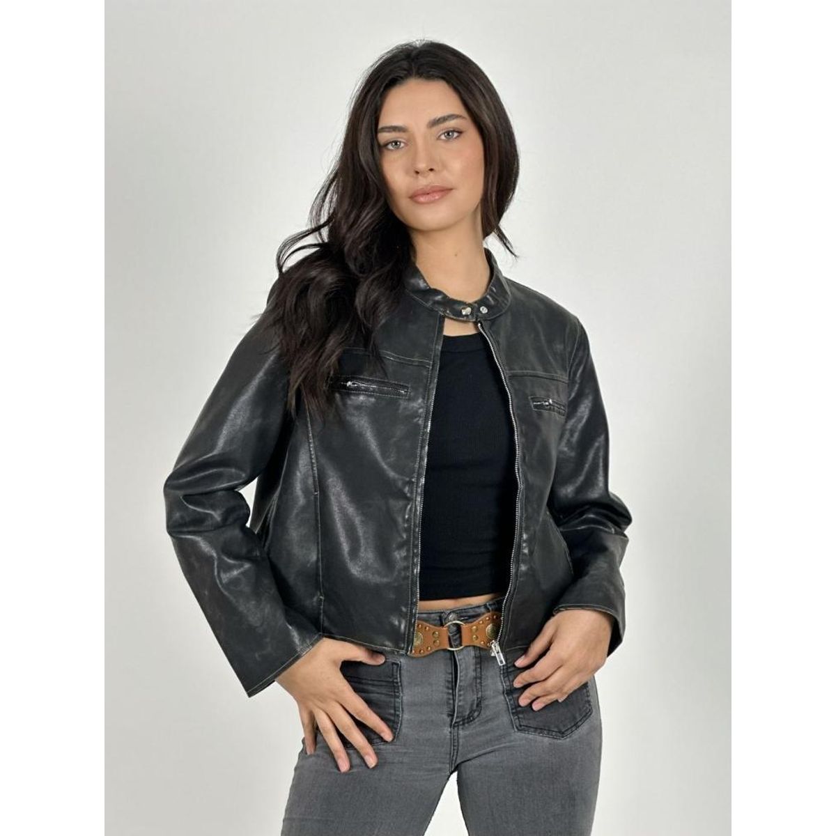 ENIGMATICA BOUTIQUE - Chaqueta Biker Ecocuero