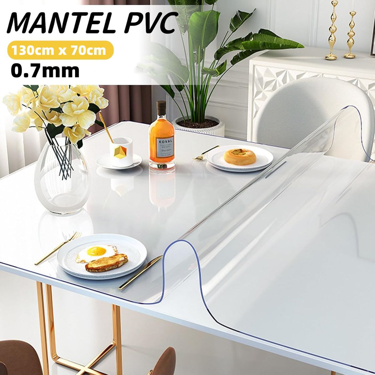 KUANGYE - Mantel Transparente Premium Protector para Mesas Comedor 70x130cm