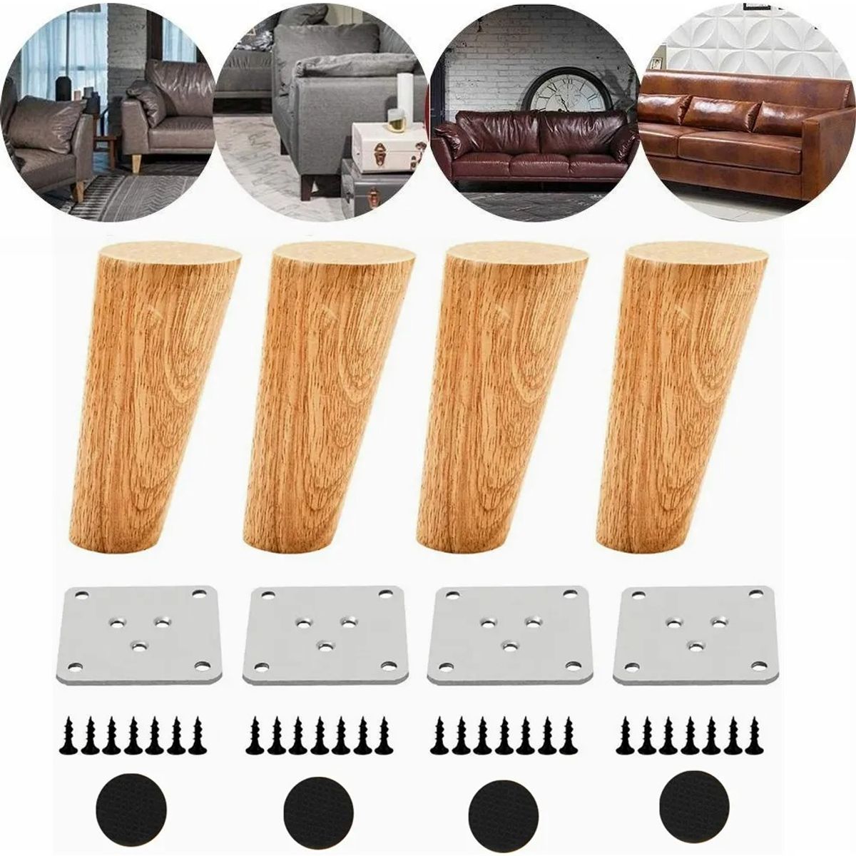 GENERICO - Set 4 Patas De Madera Maciza Para Muebles 12cm
