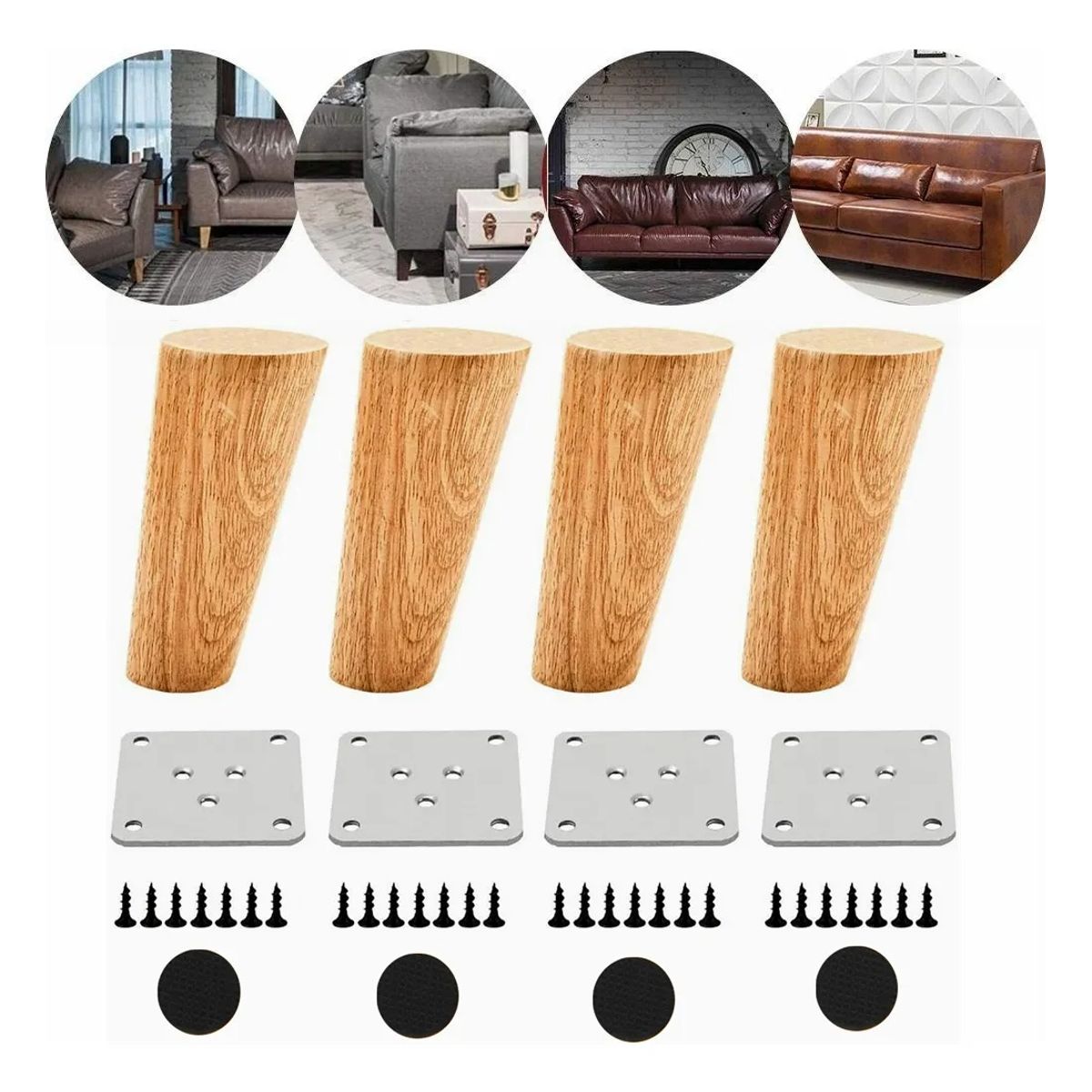GENERICO - Set 4 Patas De Madera Maciza Para Muebles 12cm