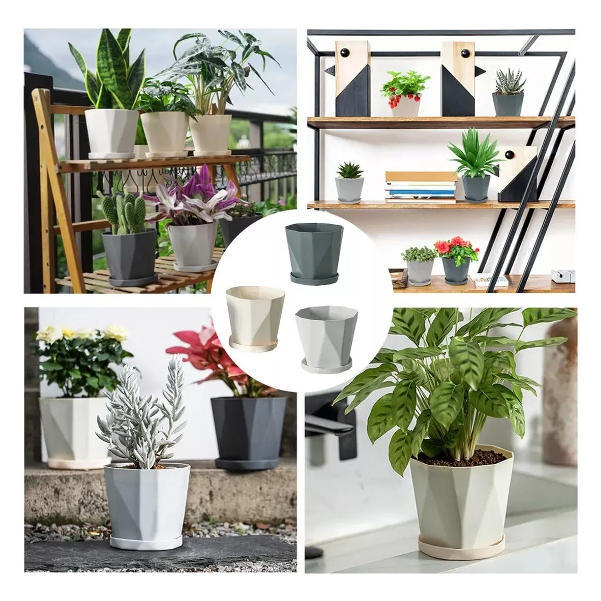 TNAKIEX - 9 Pcs Macetas De Plastico Con Separador De Agua Tricolor