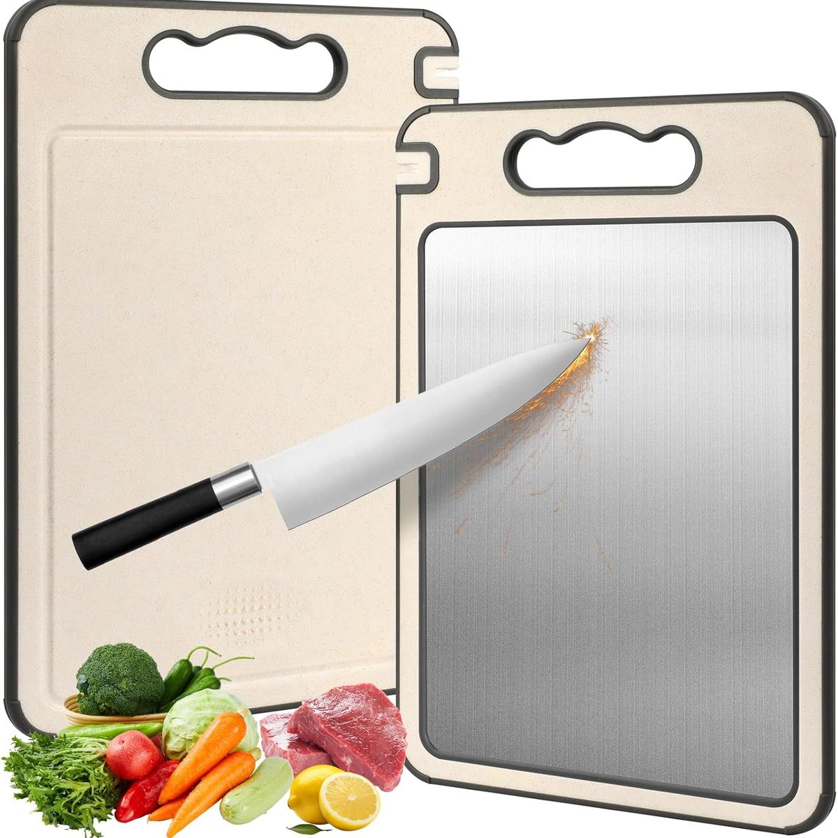 KUANGYE - Tabla De Cortar Doble Cara Acero Inoxidable 25x365cm Cocina