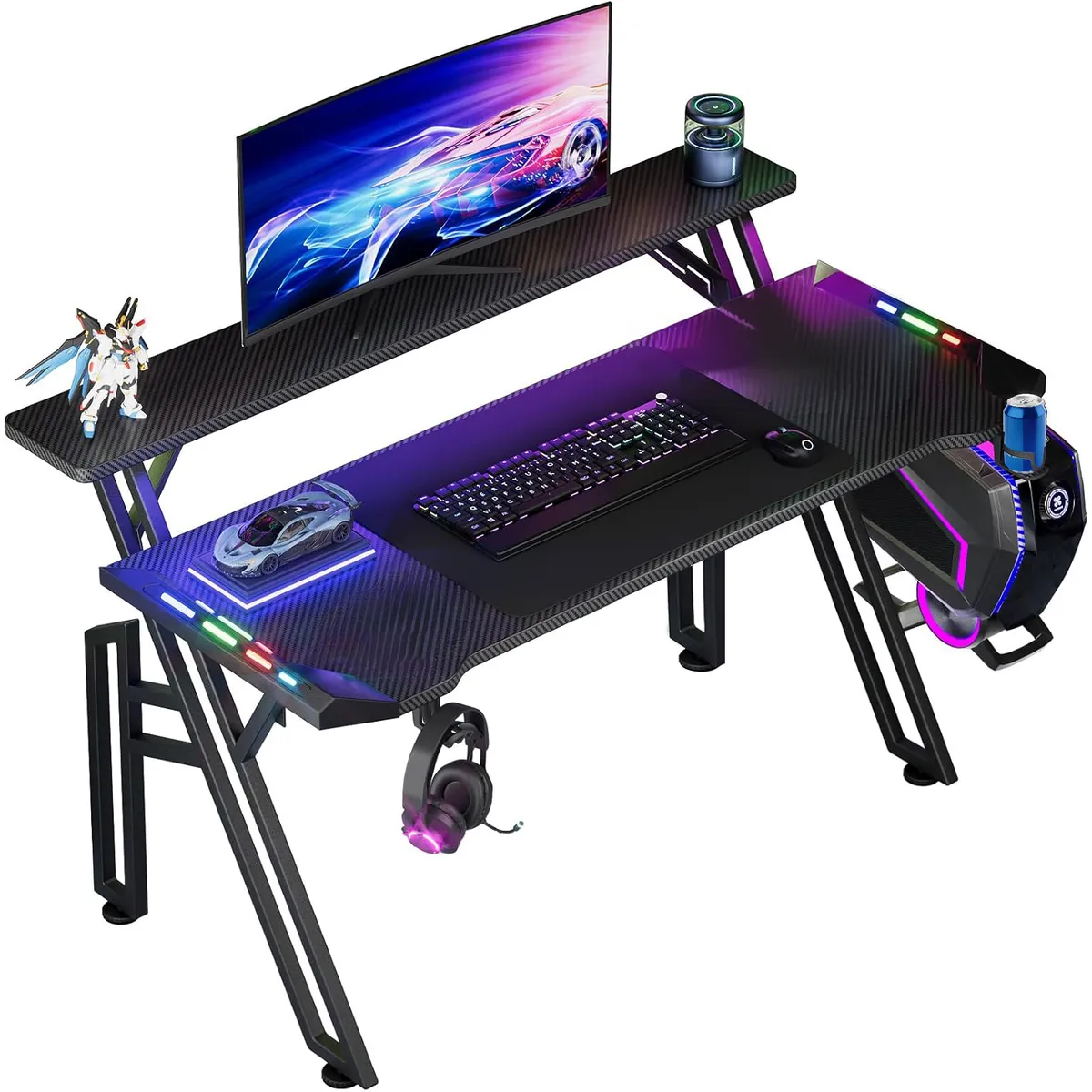 VIDITA - Escritorio Gamer Profesional Con Estantes RGB 120cm Con Luz