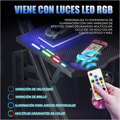 Imagen 2 del producto Escritorio Gamer Profesional Con Estantes RGB 120cm Con Luz