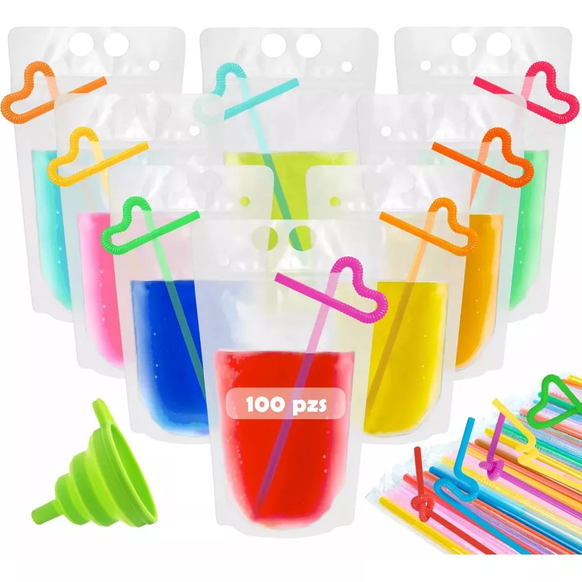 KINDA NICE - 100 Bolsas De Bebidas Sellables Con Agujeros Para Pajita