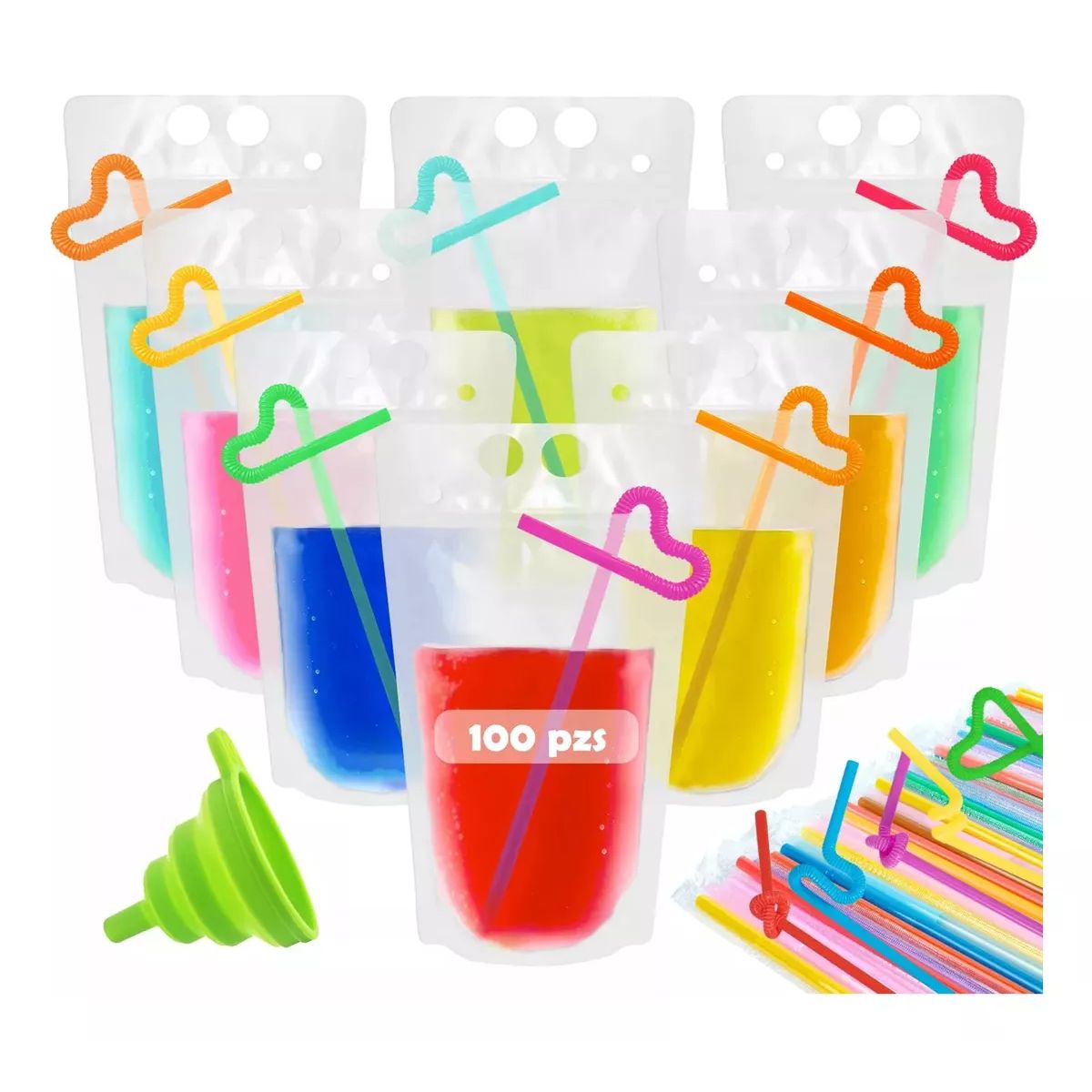 KINDA NICE - 100 Bolsas De Bebidas Sellables Con Agujeros Para Pajita