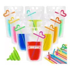 KINDA NICE - 100 Bolsas De Bebidas Sellables Con Agujeros Para Pajita