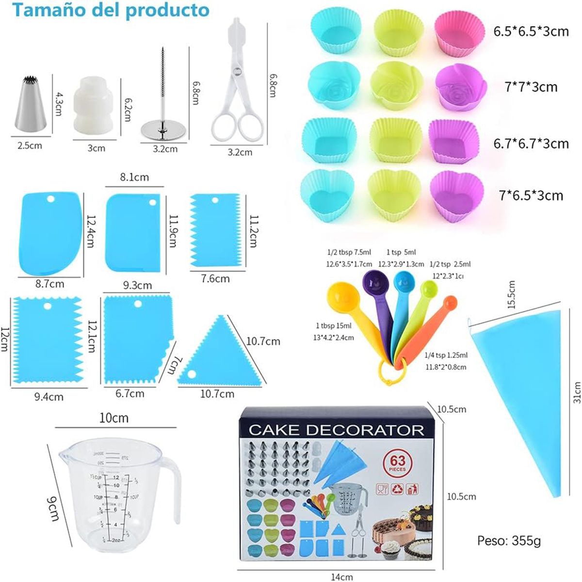 WELDMON - Set De Decoración De Tortas Y Reposteria 63 Piezas