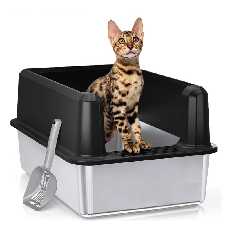 EVERSO - Caja de arena para gatos de acero inoxidable fácil delimpiar