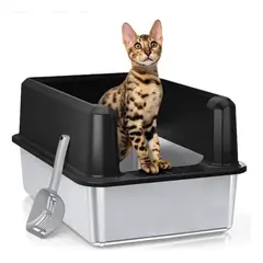 EVERSO - Caja de arena para gatos de acero inoxidable fácil delimpiar