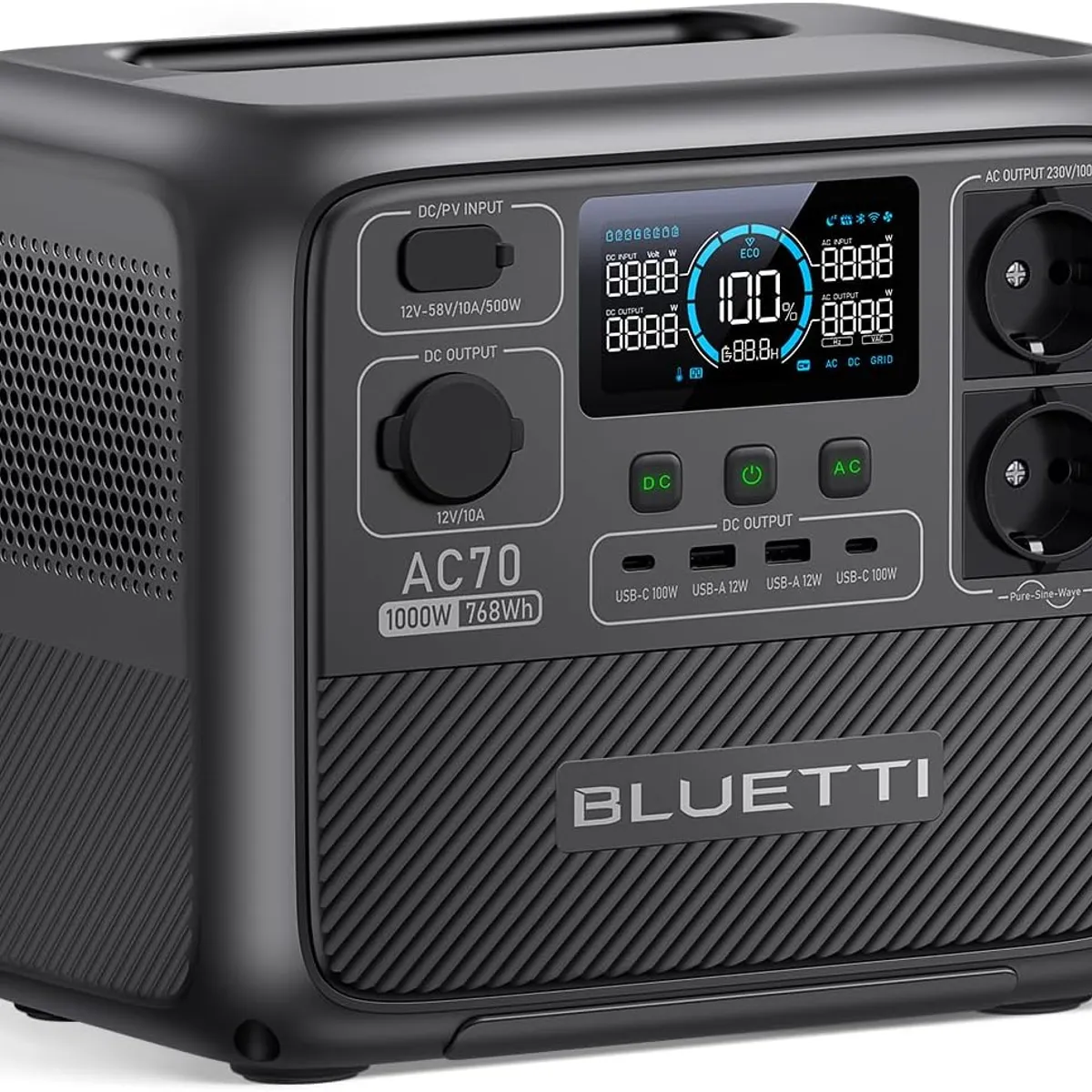 BLUETTI - BLUETTI AC70 Generador Solar 1000W 768Wh ,  Estación De Energía  para Viajes,Acampar, Fuera ,Deportes ,Cortes de Energía