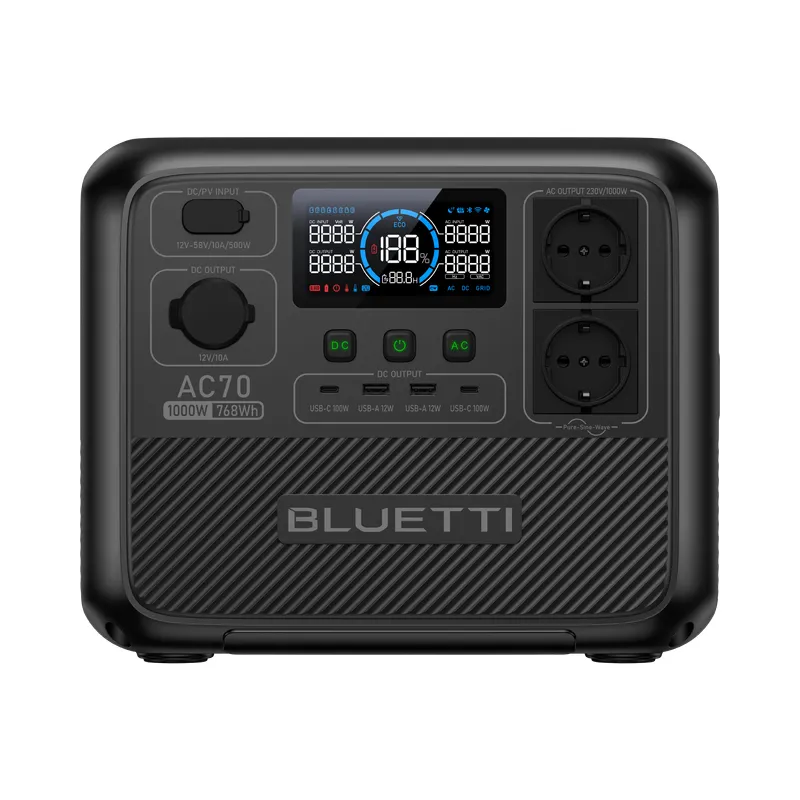 BLUETTI - BLUETTI AC70 Generador Solar, Batería LiFePO4 de 768Wh con 2 Salidas AC (Europeas 2 pines) de 1000W, Carga Rápida de 45 min. de 0-80%, para Viajes, Corte de Energía