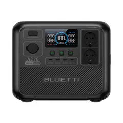 BLUETTI - AC70 Generador Solar, Batería LiFePO4 de 768Wh con 2 Salidas AC (Europeas 2 pines) de 1000W, Carga Rápida de 45 min. de 0-80%, para Viajes, Corte de Energía
