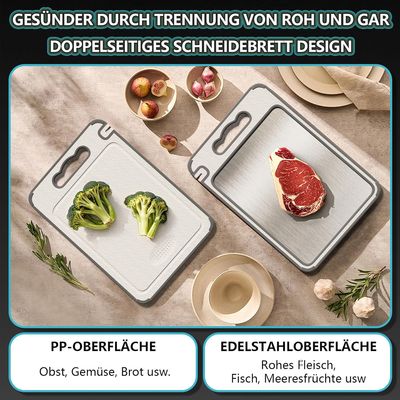 Imagen 2 del producto Tabla Cortar Acero Inoxidable Y Paja Trigo PP Doble Cara Antiarañazos