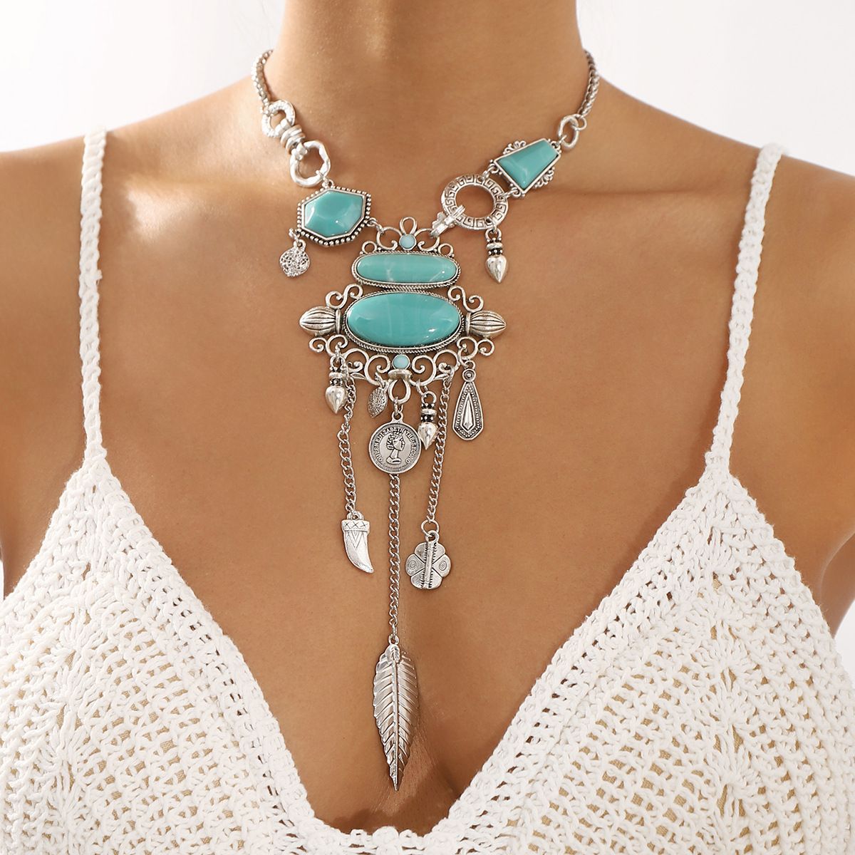 TIOZONEY - Collar y Aretes Mujer -Multicolor