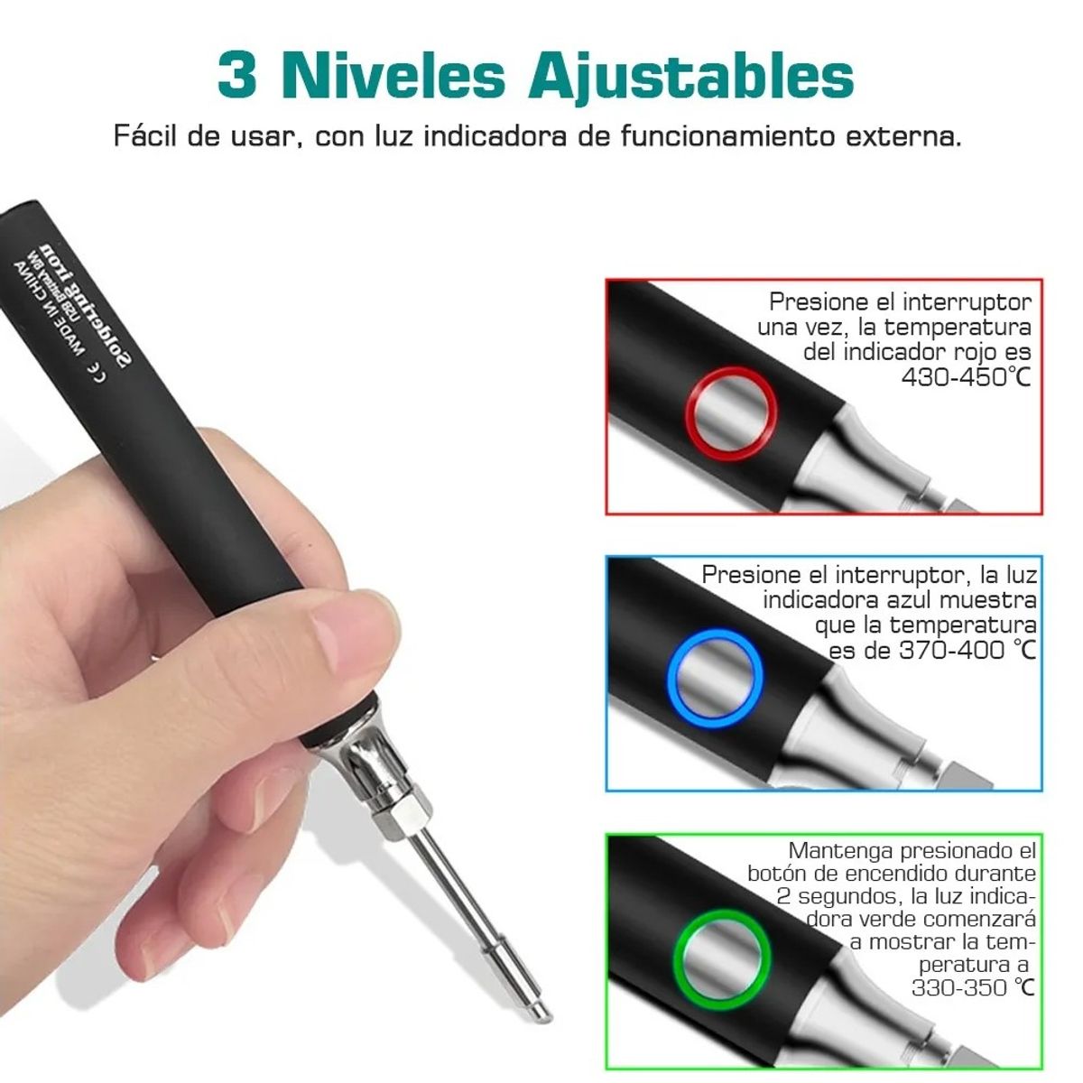 MUNDO MAGIA - Soldador Usb Portátil Inalámbrico Recargable Con 3 Puntas