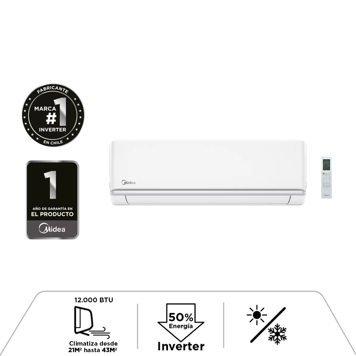 Aire acondicionado Split Eléctrico XTRA12k 12000 Btu Midea, marca MIDEA - Foto 2