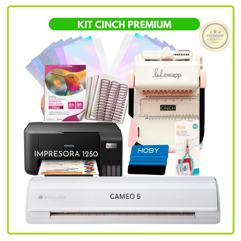 SILHOUETTE - Cameo 5 + ENCUADERNADORA CINCH ROSADA + INSUMOS 03