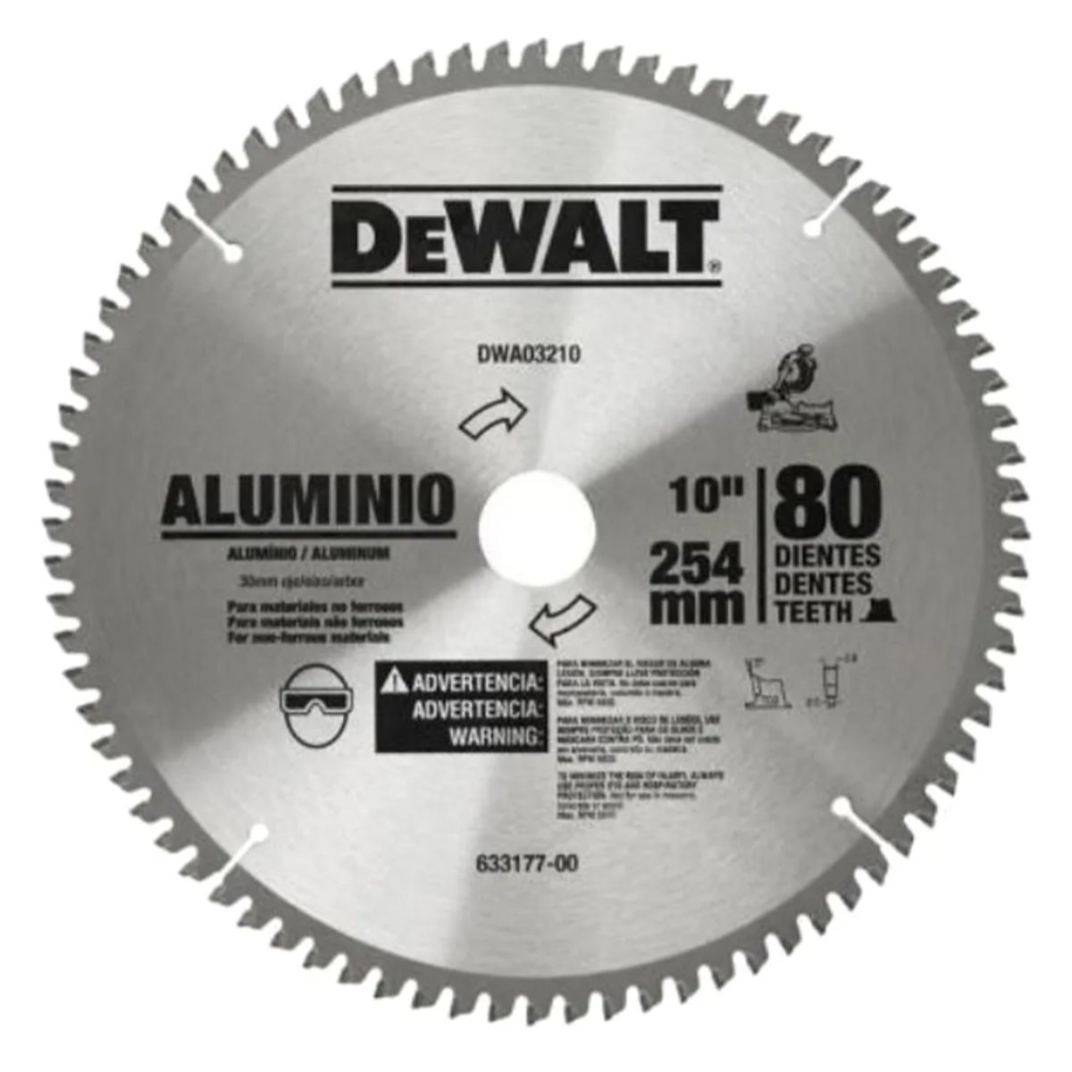DEWALT - Disco De Sierra Circular 10 80 dientes Dewalt Dwa03210 Color Plateado