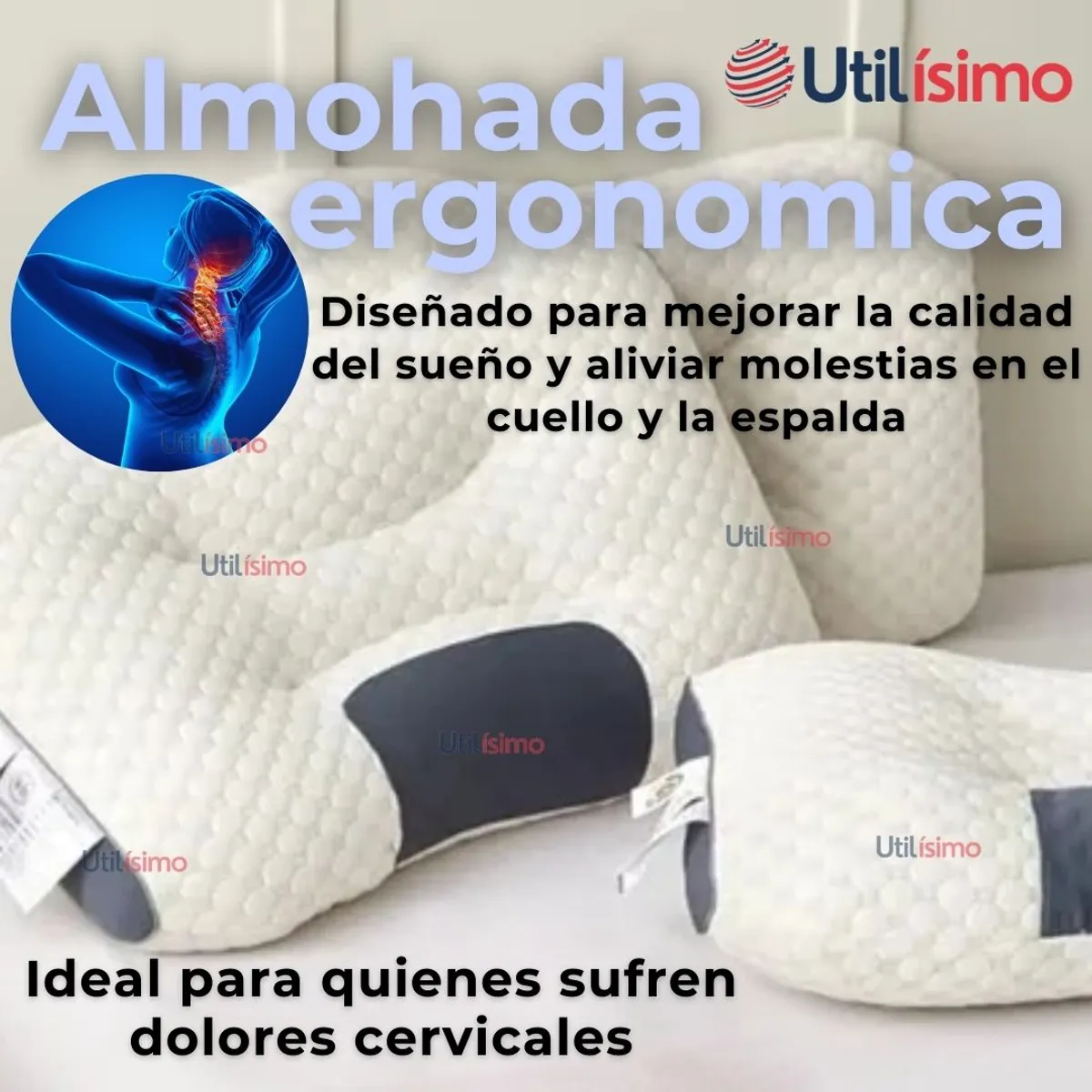 LINE - Set 2 Almohadas Ortopédicas Ergonómicas Para Cuello y Cervical