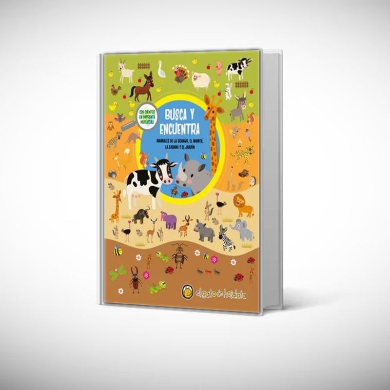 EL GATO DE HOJALATA - Libro Animales granja/selva/sabana/jardín busca y encuentra