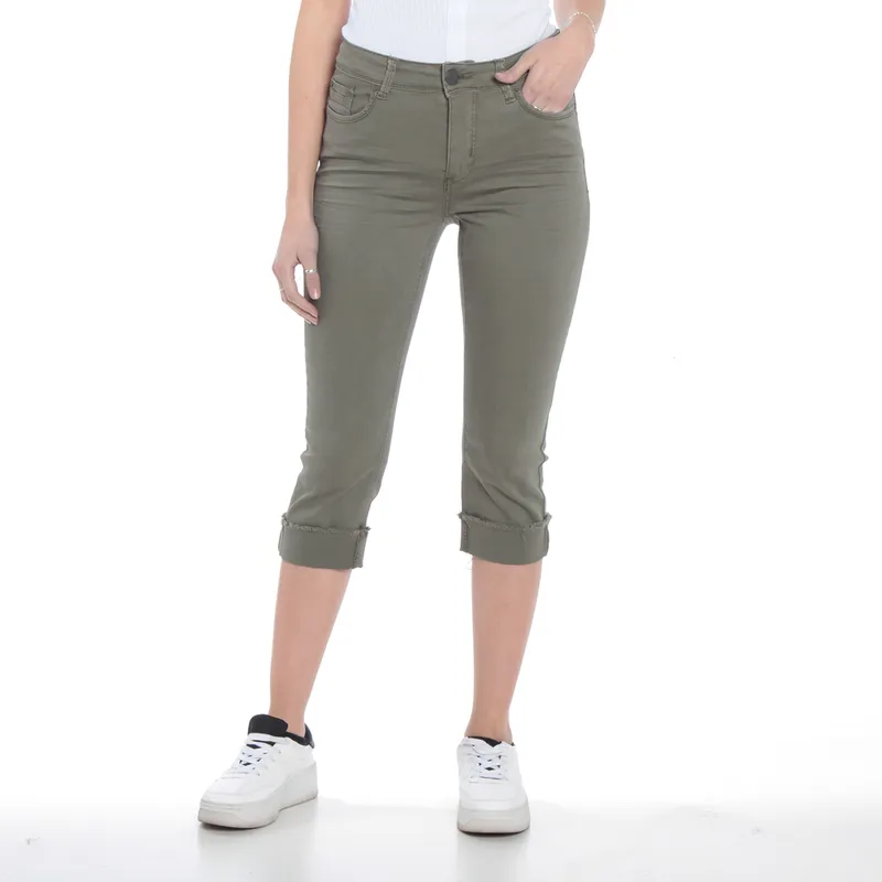 WADOS - PANTALON PITILLO CROP CON BASTA ROLL UP PRETINA BASICA UN BOTON