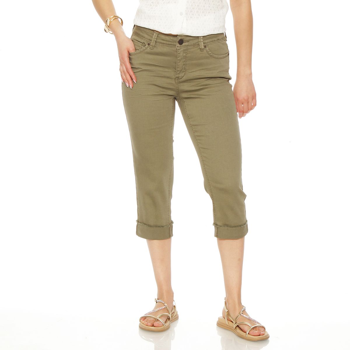 WADOS - PANTALON PITILLO CROP CON BASTA ROLL UP PRETINA BASICA UN BOTON