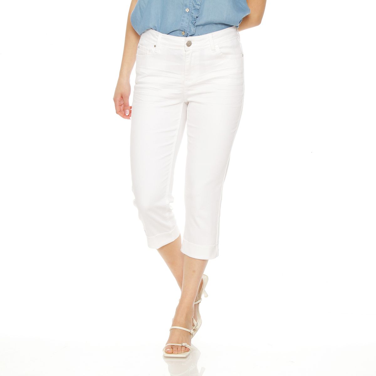WADOS - PANTALON PITILLO CROP CON BASTA ROLL UP PRETINA BASICA UN BOTON
