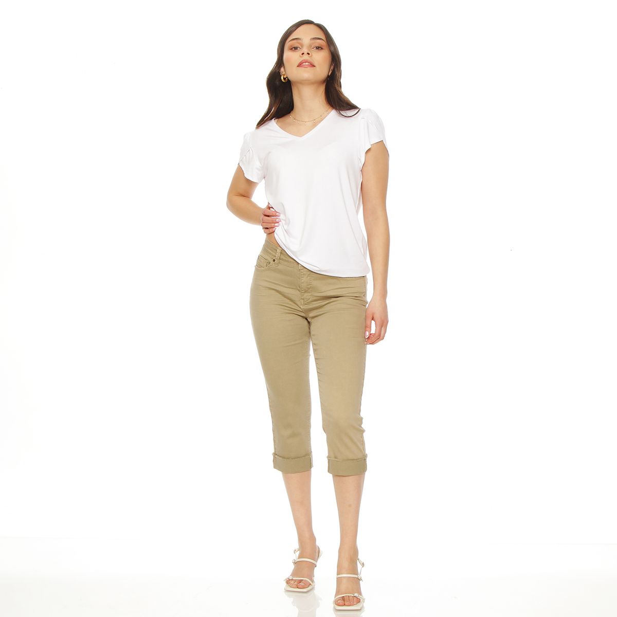 WADOS - PANTALON PITILLO CROP CON BASTA ROLL UP PRETINA BASICA UN BOTON