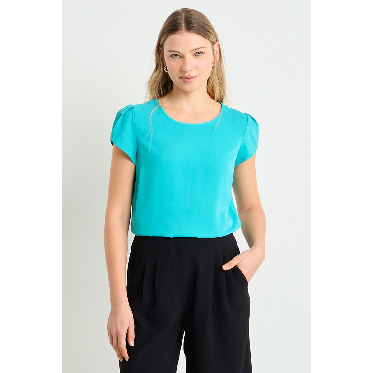 ASH - Blusa Manga Corta Mujer Celeste Ash