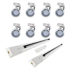 WANT - Lámpara 8 Focos Blancos Par30 con Ampolleta 15W Luz Fría más 2 Riel de 1mt y Unión